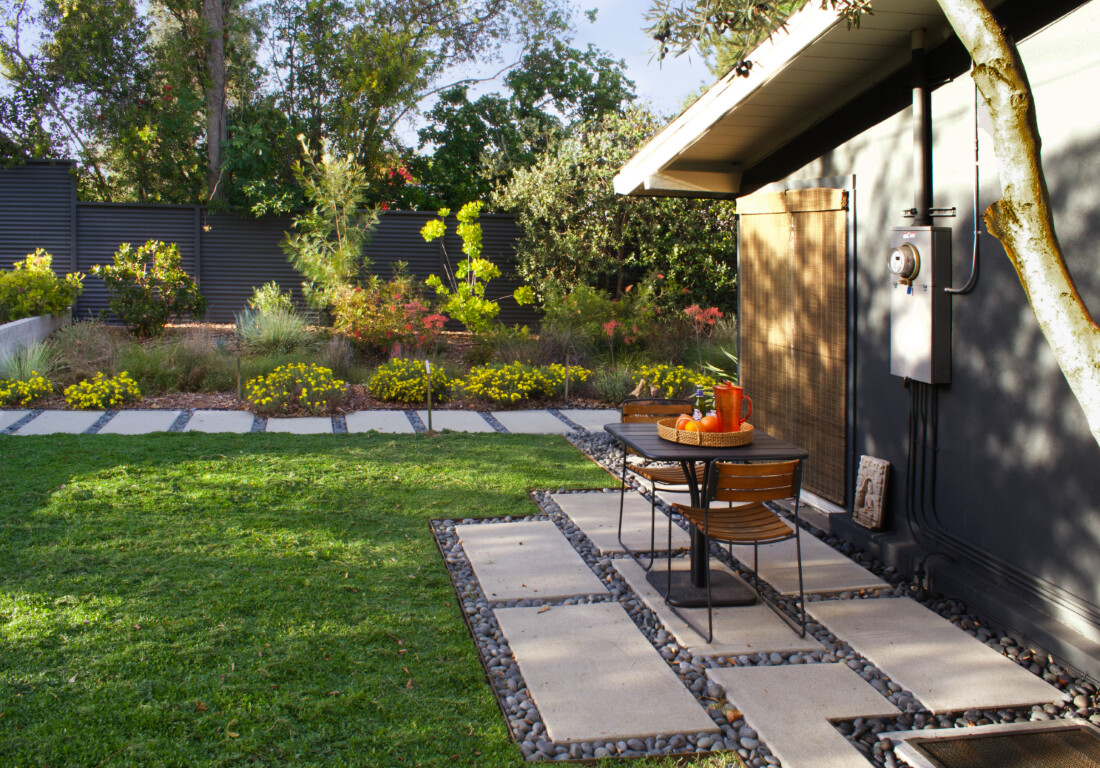 Modern concrete patio and walkway for outdoor living space